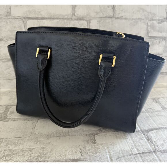 Michael Kors Selma Blue Patent Leather Tote Satchel Bag (stains) - Picture 2 of 8